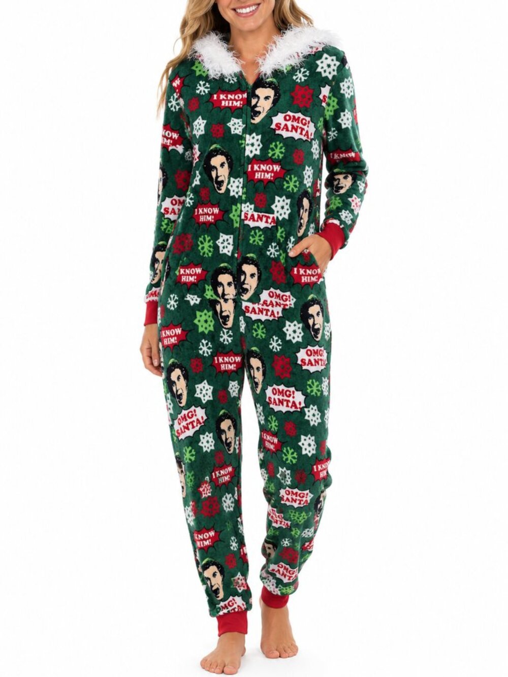 Elf Buddy the Elf Hooded Union Suit Pajamas Women’s M Christmas One Piece